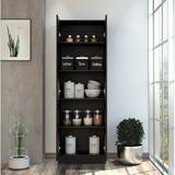 Wade Logan® Plymouth 71-inch Multistorage Kitchen Cabinet w/ 5 Shelves Wood in Black/Brown | 70.8 H x 23.6 W x 11.8 D in | Wayfair