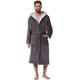 Morgenstern Dressing Gown Men 100% Cotton Hood Velvet Terry Grey/Light Grey Size L