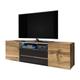 Selsey - bros - Meuble tv / Banc tv (chêne wotan / noir brillant, 137 cm, avec led)