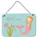 Highland Dunes Mermaid w/ Cat Welcome Wall Décor Metal in Blue/Gray/Green | 8 H x 12 W x 0.03 D in | Wayfair 58D5DD4D269346809935EB531E818637