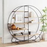 Sand & Stable™ Zilla 61.75" H x 60.7" W Steel Etagere Bookcase in Black/Brown | 61.75 H x 60.7 W x 15.3 D in | Wayfair