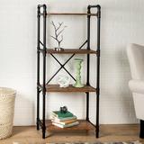 Williston Forge Ballwin 23.6" W Steel Etagere Bookcase in Black/Brown/Yellow | 55 H x 23.6 W x 11.8 D in | Wayfair 28723C728A1C424BB0168C9AF04705FF