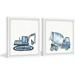 Harriet Bee Truvy Cement Mixer & Excavator 2-Piece Set Framed Art Paper, Solid Wood in Blue/White | 24" H x 24" W | Wayfair