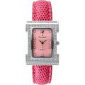 Peugeot Women's Square Silver-Tone Crystal Bezel Leather Strap Watch 344PK, Multi/None, No Size, Japanese