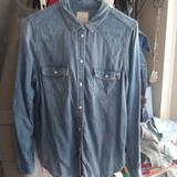 American Eagle Outfitters Tops | American Eagle Chambray Pearl Snap Button Up | Color: Blue/White | Size: M