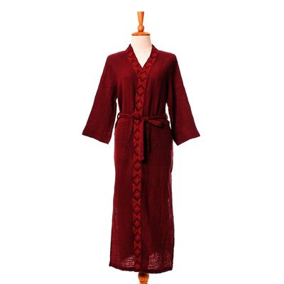 Relaxing Sangria,'Embroidered Cotton Robe in Ceris...