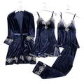 Women's Pajama Sets 4 pcs Sleepwear Set Nightdresses Loungewear Set Lightweight Dressing Gown Ladies Casual Lace Nightwear Female