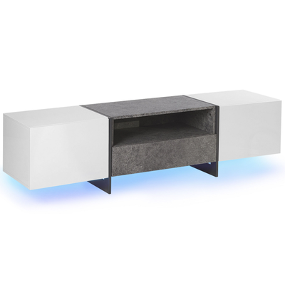 TV-Möbel Weiß Betonoptik Grau mit LED-Beleuchtung Bunt 1 Schublade 2 Schränke Metallbeine Moderner Stil