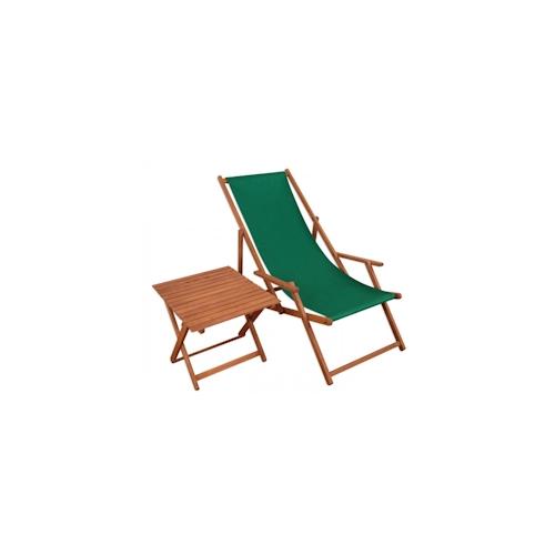 Sonnenliege grün Liegestuhl Tisch Gartenliege Holz Deckchair Strandstuhl Gartenmöbel Buche 10-304 T