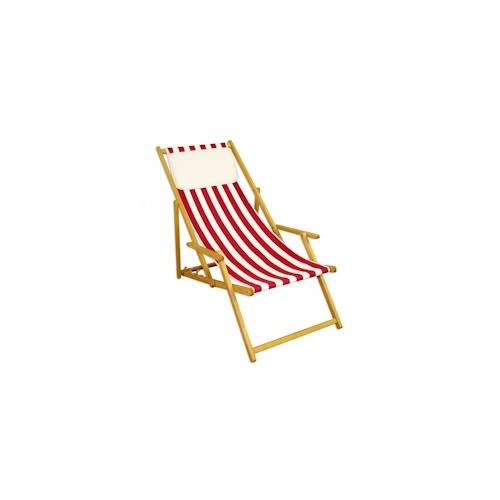 Liegestuhl rot-weiß Strandliege Gartenliege Sonnenliege Deckchair Buche natur Kissen 10-314NKH