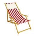 Erst-Holz Liegestuhl rot-weiß Strandliege Gartenliege Sonnenliege Deckchair Buche natur Kissen 10-314NKH