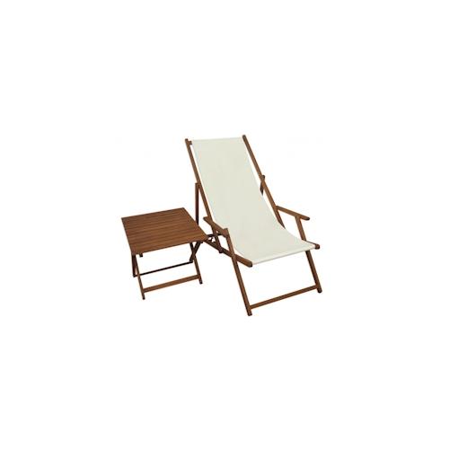 Liegestuhl weiß Gartenliege Tisch Deckchair Holz Sonnenliege Gartenstuhl Massivholzmöbel 10-303 T