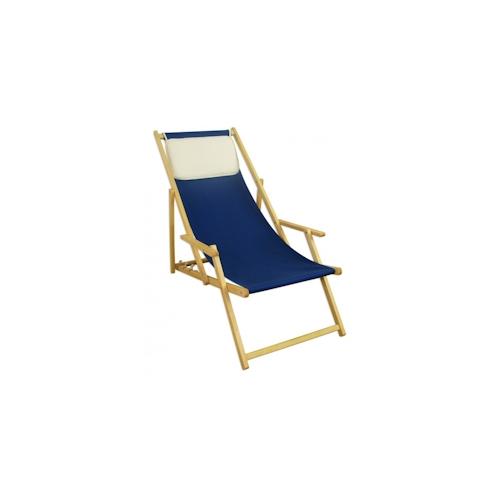 Gartenliege blau Liegestuhl Kissen Sonnenliege Relaxliege Strandstuhl Deckchair Buche 10-307NKH