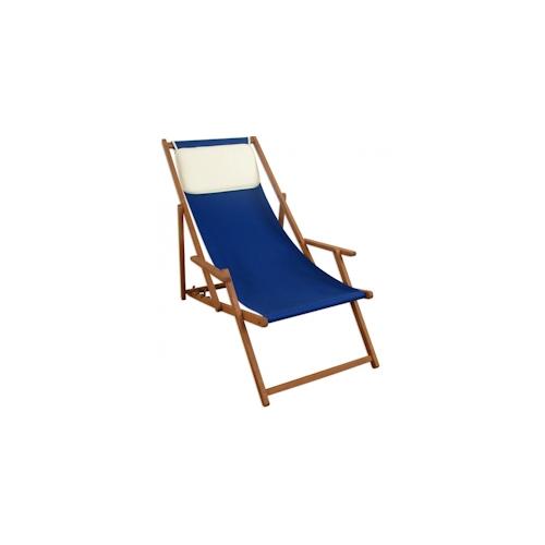 Liegestuhl Strandstuhl blau Kissen Gartenliege Relaxliege Sonnenliege Buche klappbar 10-307 KH