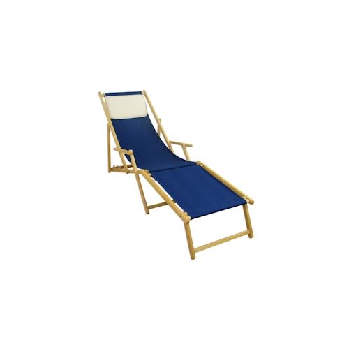 Strandliege blau Liegestuhl Holzliege Buche natur Fußteil Kissen klappbar 10-307 N F KH