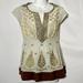 Anthropologie Tops | Anthropologie Floreat Top Embroid White Gold Sz 6 | Color: Gold/White | Size: 6