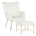 Izzy Contemporary Lounge Chair & Ottoman Set in Gold Metal & Cream Velvet Fabric - Lumisource C2-IZZY AUVCR