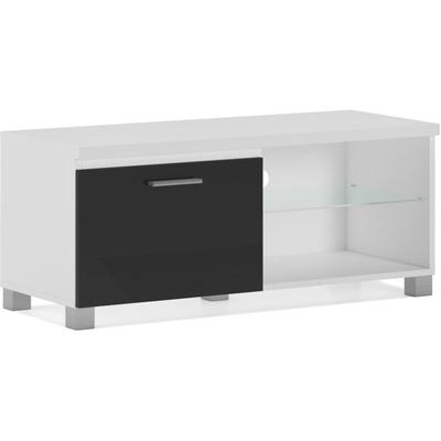 Möbel, TV-Schrank, Fernsehtisch, led, Wohnzimmer, in den Farben Weiß und Schwarz glänzend lackiert. Image
