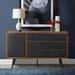 Corrigan Studio® Lindel Modern 63" Wide Dresser w/ 3 Drawers in Rustic Oak Wood & Faux Leather Wood in Black/Brown | Wayfair