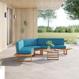 Wade Logan® Akima 4 Piece Rattan Sectional Seating Group w/ Cushions Wood/Natural Hardwoods in Brown/White | Outdoor Furniture | Wayfair