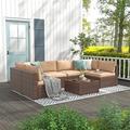 Wade Logan® Algarin 7 Piece Rattan Sectional Seating Group w/ Cushions in Brown | Outdoor Furniture | Wayfair 9C8C019E140A42F7A4370AD89C25435C