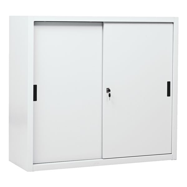 Gürkan Schiebetürenschrank aus Stahl 3 OH 120 cm breit grau, 120x109x45 cm