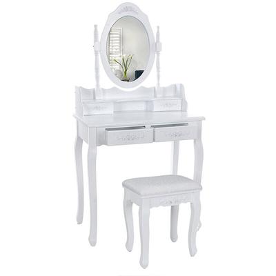 Schminktisch Kosmetiktisch Frisierkommode Kommode mit Stuhl Mit 1 Spiegel Und 4 Schubladen Weiß