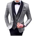 Men's 3 PC Grey Slim Fit Prom Suits Shawl Lapel Wedding Suits Groom Tuxedos Business Men Suits Dinner Suits 42 Chest / 36 Waist