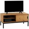 Meuble TV SELMA banc télé de 98 cm au style industriel design vintage avec 1 porte coulissante, en