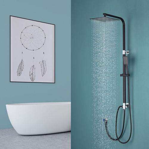 Auralum – Schwarz 2-Funktionen Schwarz Duschsystem ohne Wasserhahn, Duschset inkl. Regendusche 25cm