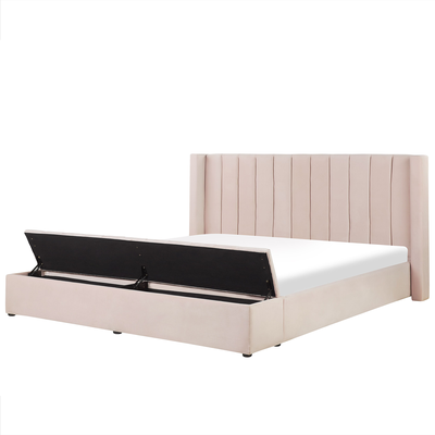 Polsterbett Pastellrosa 180 x 200 cm aus Samtstoff mit Stauraum Elegantes Doppelbett Modernes Design