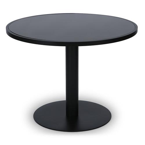 Gartentisch ECHO – Runder Gartentisch, schwarzes Glas & schwarzes Metall, Ø100