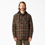Dickies Men's Flannel Hooded Shirt Jacket - Chocolate Tactical Green Plaid Size S (TJ201)