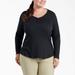 Dickies Women's Plus Henley Long Sleeve Shirt - Black Size 1X (FLW097)