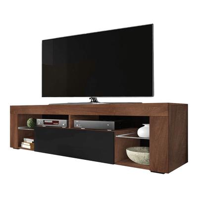 Bianko - TV-Lowboard stehend in Nussbaum/Schwarz Hochglanz mit Klappe, 140 cm - Selsey Image