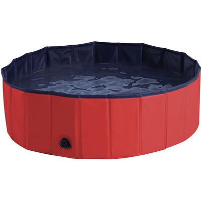 PawHut Pet Pool Swimming Bath Portable Cat Dog Foldable Puppy Bathtub Φ100 x 30H - Red Wine - 