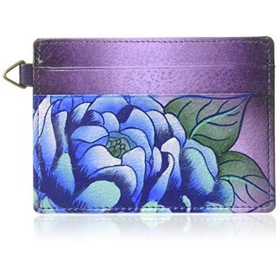Anna by Anuschka Credit Card Case | Leather, Hand-Painted Original Art, Precious peonies eggplant