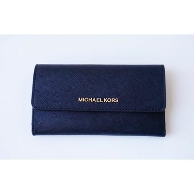 Michael Kors Jet Set Travel Saffiano Leather Large Trifold Wallet Black/gold