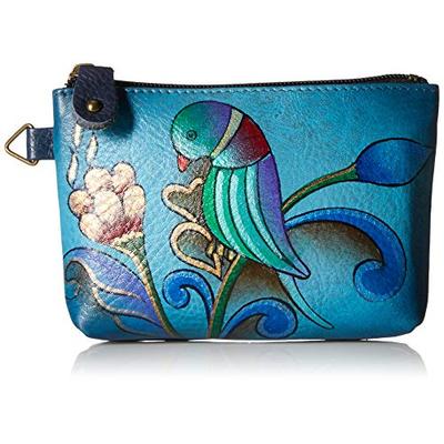 Anna by Anuschka Hand Painted Leather Women's Coin Pouch, portuguese parrot denim