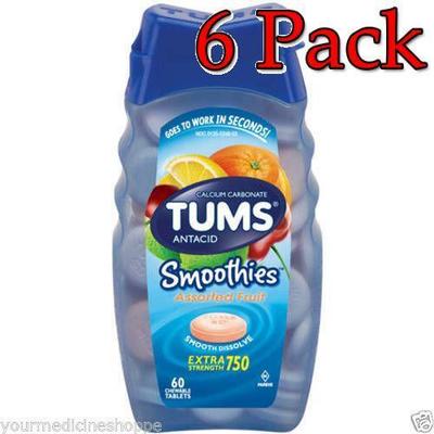 Tums Smoothies Extra Strength Tablet, Assorted Fruit, 60ct, 6 Pack 307667392876a