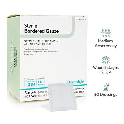 Dermarite Industries Sterile Bordered Dressing with Adhesive Border, 50 Count
