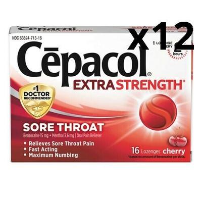 Extra Strength Sore Throat Lozenge, Cherry, 16/box, Pack Of 12