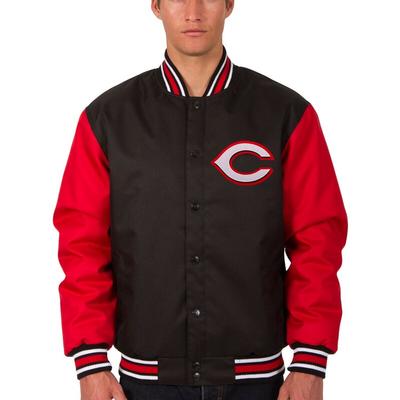 "Men's JH Design Black/Red Cincinnati Reds Poly Twill Jacket"