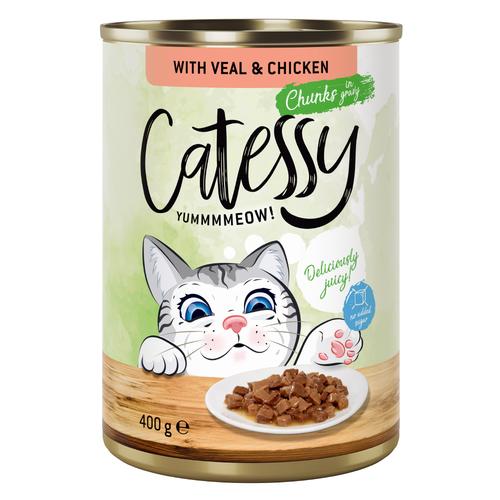 Sparpaket Catessy Häppchen in Sauce oder Gelee 48 x 400 g – mit Kalb und Huhn in Sauce