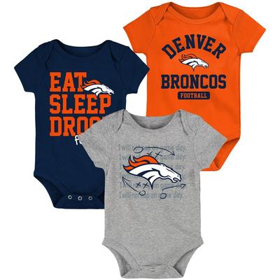 Denver Broncos Newborn & Infant Eat, Sleep, Drool Football Three-Piece Bodysuit Set - Orange/Navy