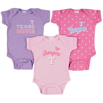 Texas Rangers Soft as a Grape Girls Infant 3-Pack Rookie Bodysuit Set - Pink/Purple