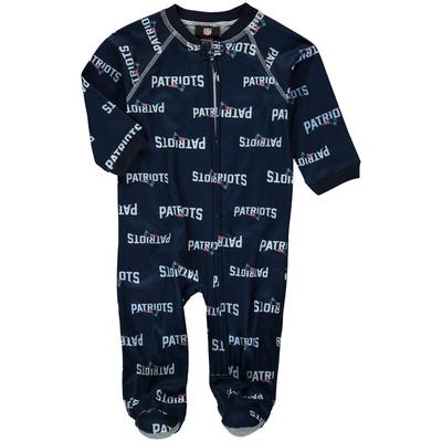 "New England Patriots Infant Piped Raglan Full Zip Coverall - Navy Blue"