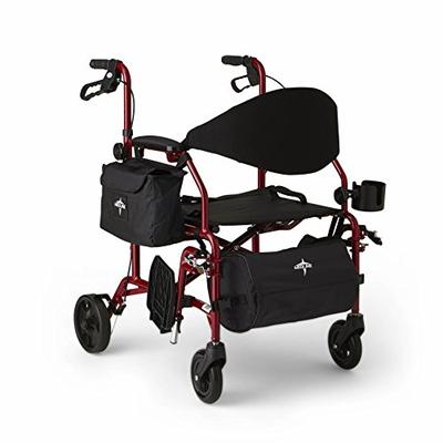 Medline Red Combination Rollator and Transport Chair, Desk-Length Arms, Swing Away Footrests, Red Fr