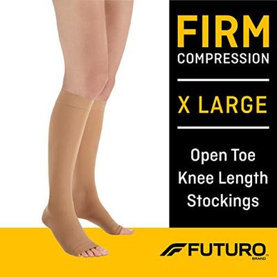 Futuro Open Toe Stocking, Unisex, Firm Compression, 20-30 mm/Hg, X-Large, Beige