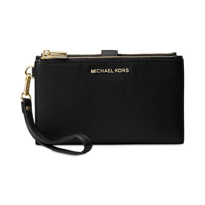 Michael Michael Kors Adele Double-Zip Pebble Leather Phone Wristlet - Black/Gold